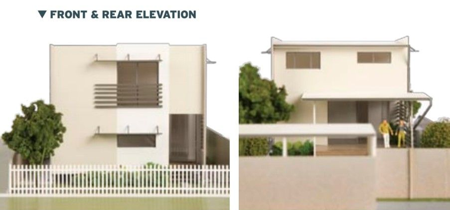 Front and rear elevation drawings of a two-storey Smarter Smaller home