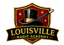 Louisville Magic Academy logo with a black top hat, gold wand, and red shield background