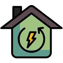 A house with a lightning bolt inside of it.