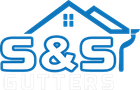 Blue and white S&S Gutters logo with house roof and gutter icon above the company name