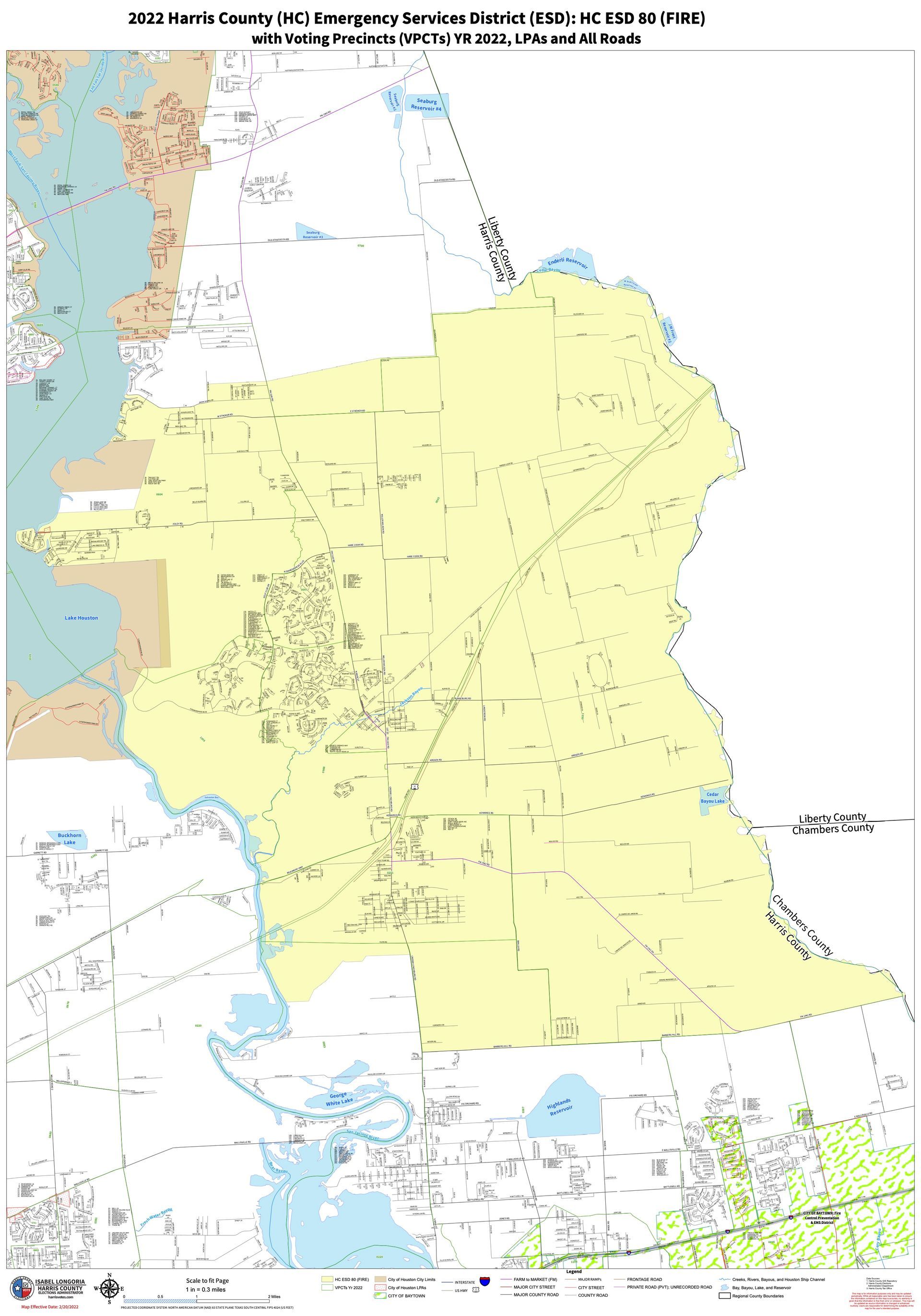 A map of the Harris County ESD 80 coverage area.