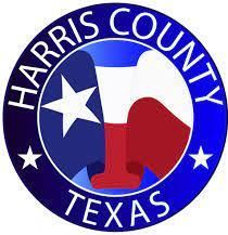 The logo for Harris county Texas is a circle with a Texas flag inside of it.