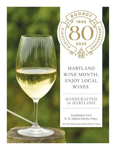 Boordy 80th Maryland Wine Month Wine Glass case card