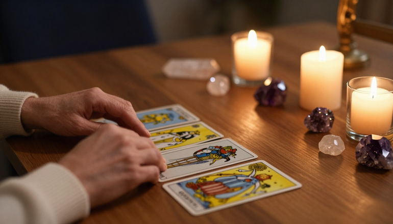 Lectura de tarot con velas y cristales