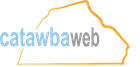 Catawbaweb logo in blue and orange with an outline of North Carolina
