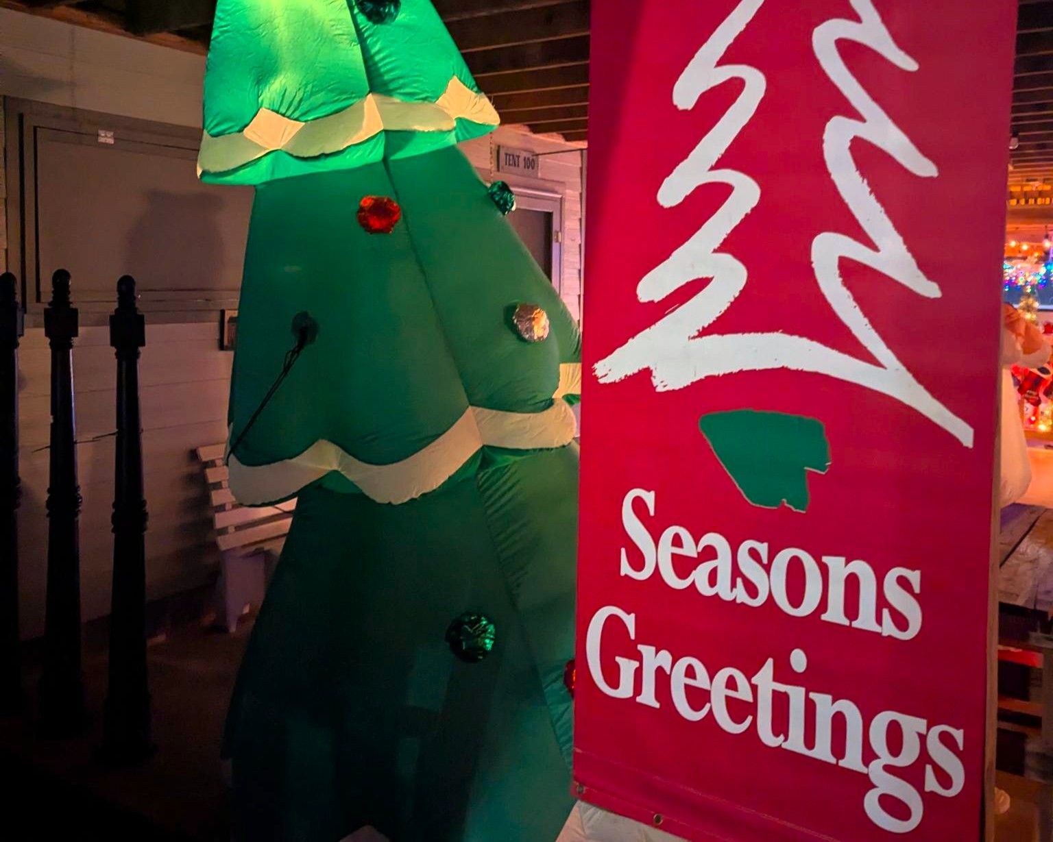 Christmas display with green tree decoration and red 
