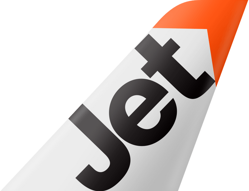 An orange and white jet logo on a white background