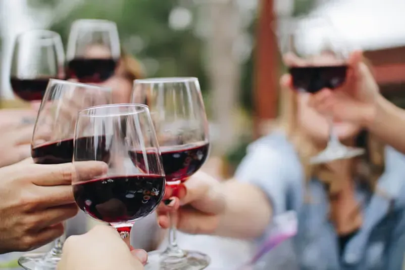 a group of people are toasting with wine glasses 