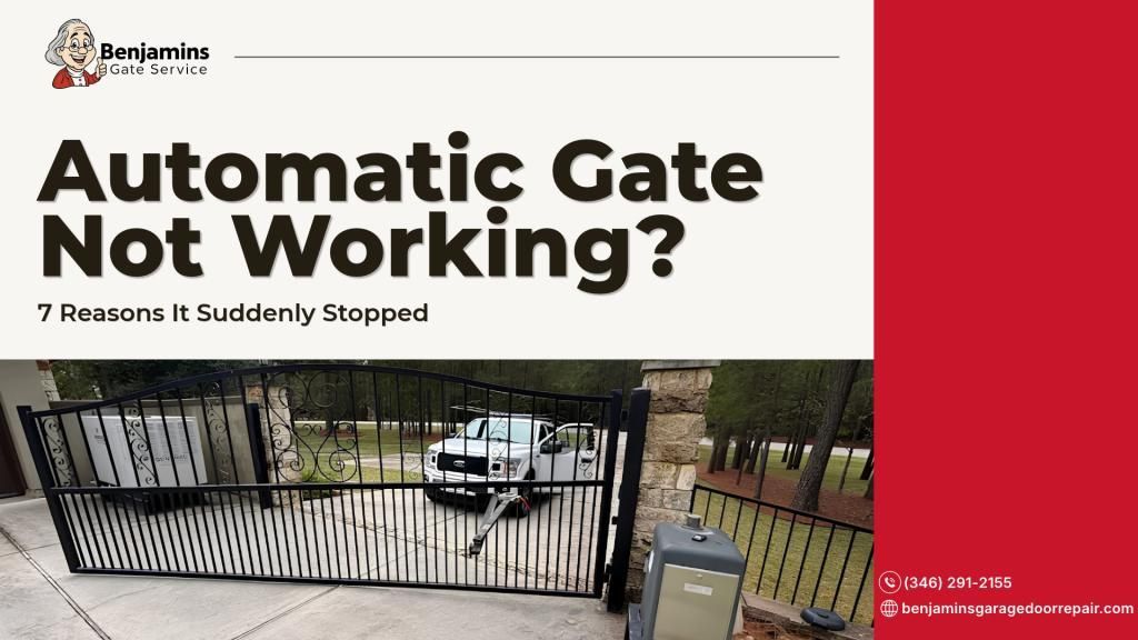 Electric gate not working guide from Benjamins Gate Service showing an automatic driveway gate and g