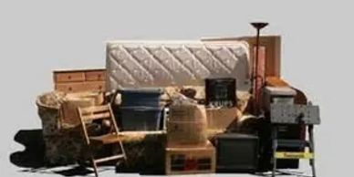 A pile of furniture and appliances on top of each other on a white background.