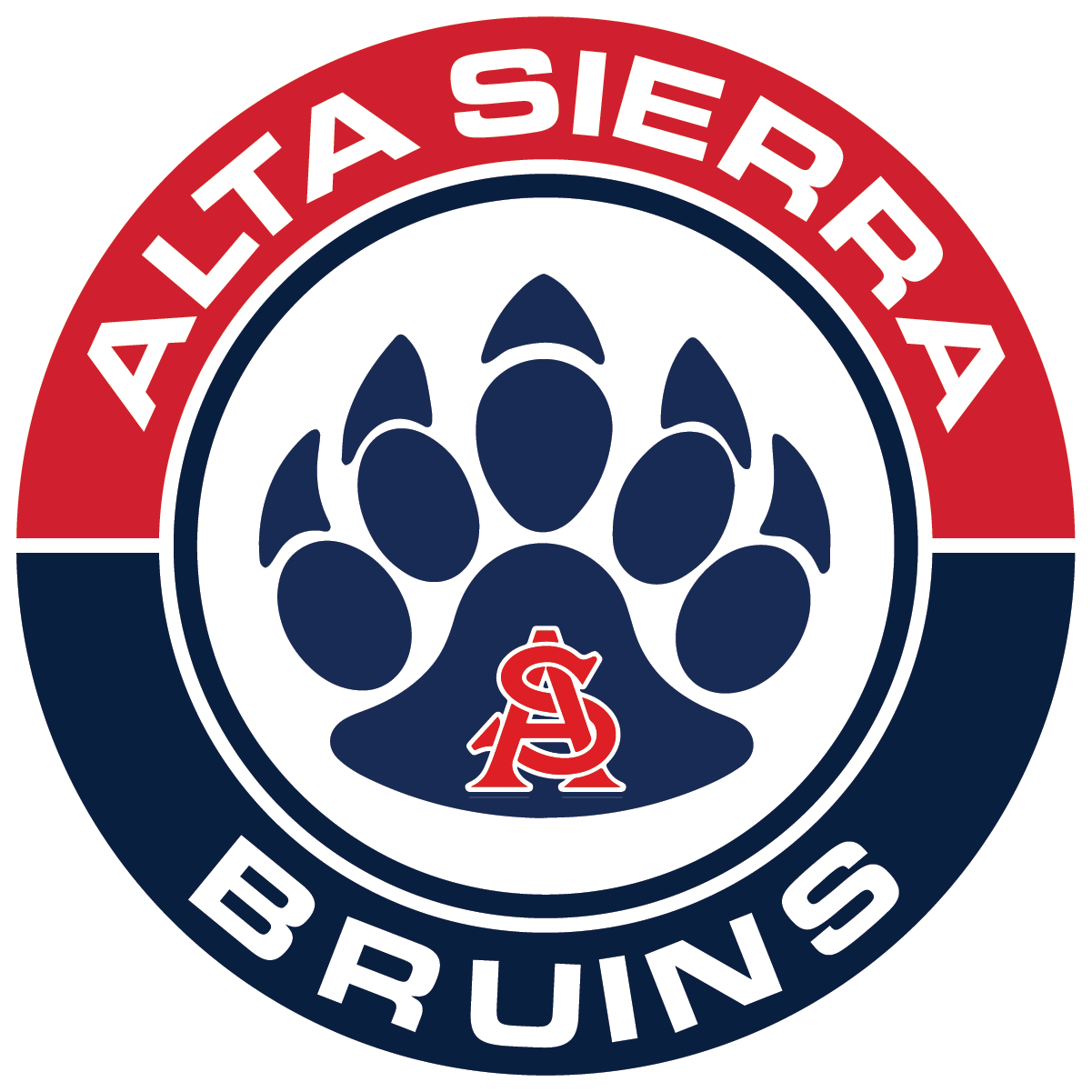Alta Sierra Bruins logo: Blue bear paw over red 