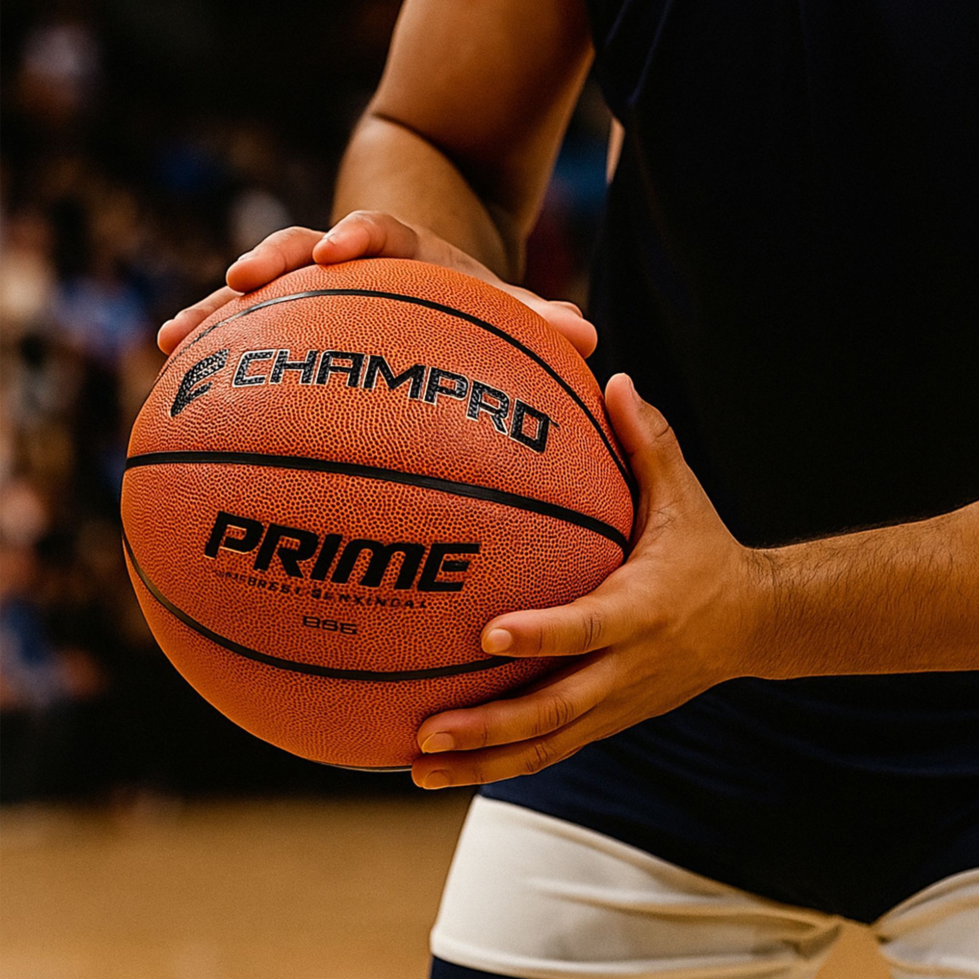 Basketball player holding a CHAMPRO Prime basketball.
