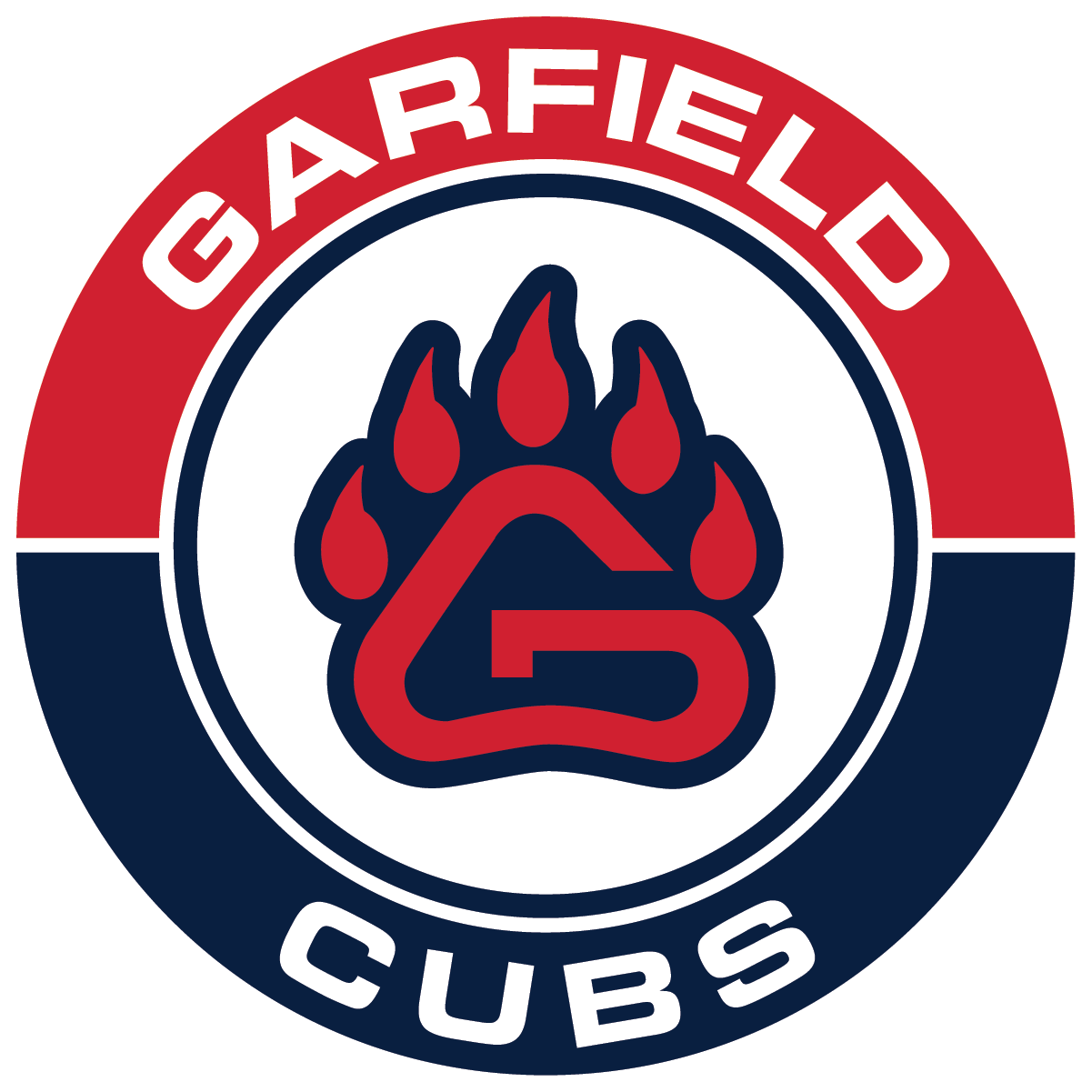 Garfield Cubs logo: red paw print with 