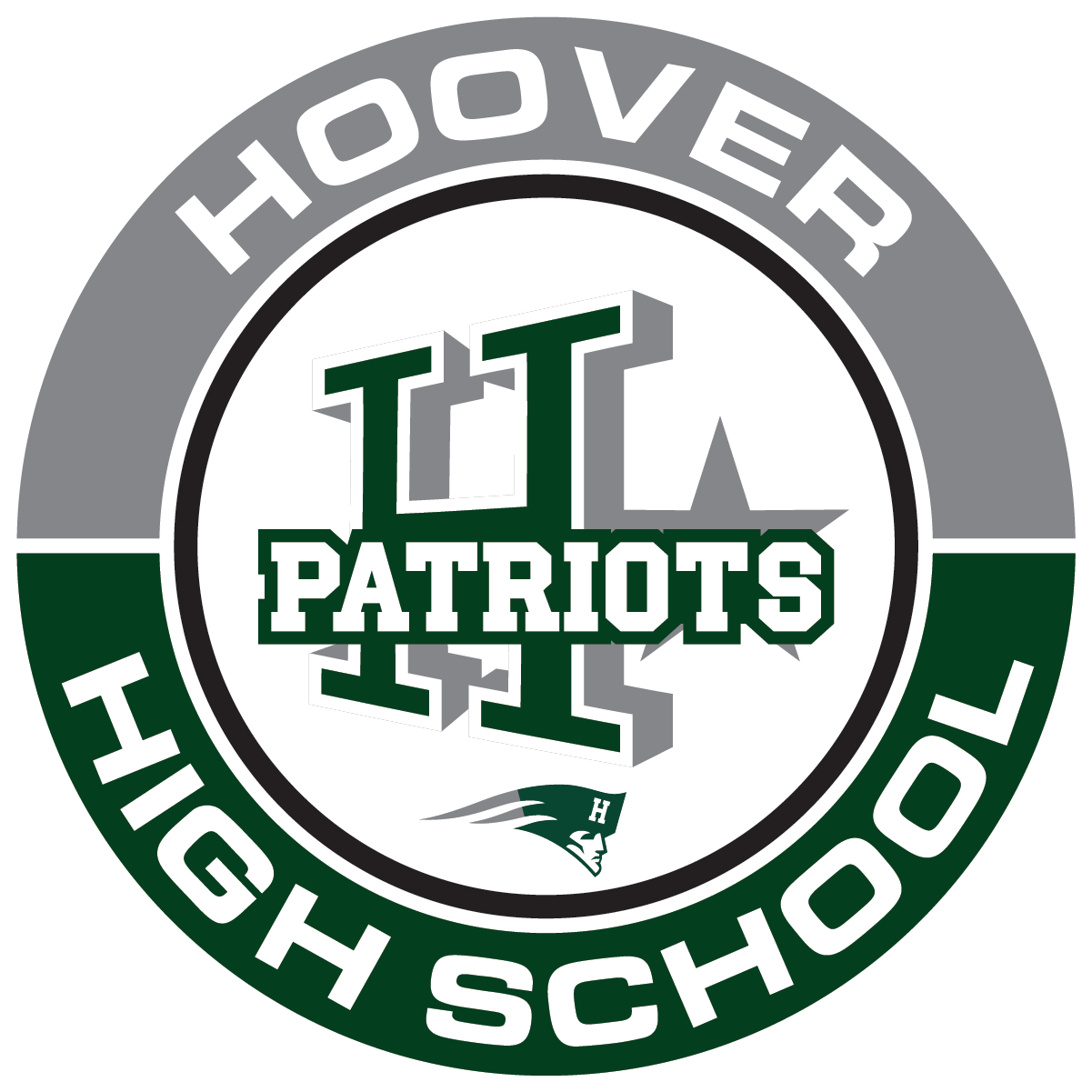 Hoover High School Patriots logo with green and gray design.