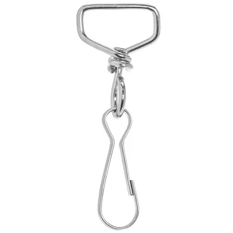 Metal lanyard clip with swivel and spring-loaded clasp.