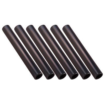Six black, cylindrical metal rods lying at an angle.