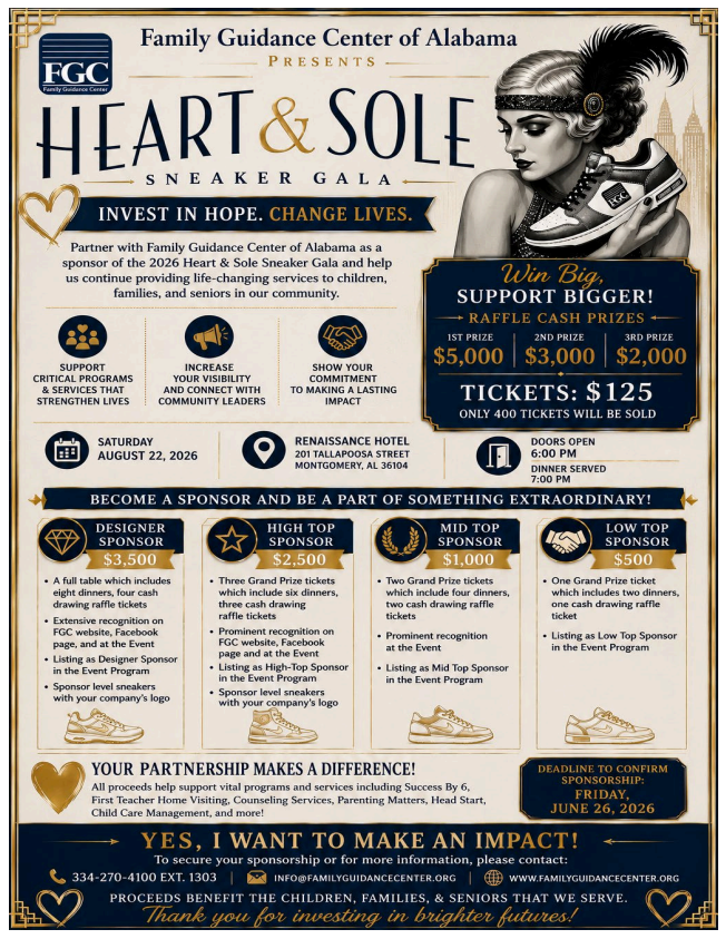Event flyer for the Family Guidance Center of Alabama's 