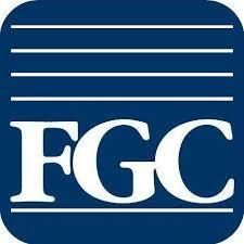 The fgc logo is a blue square with white stripes on it.