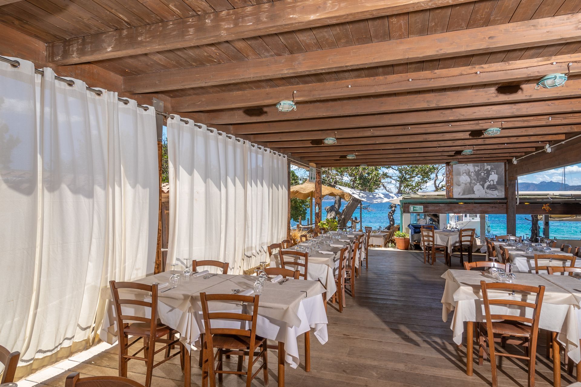 Sun-covered tables