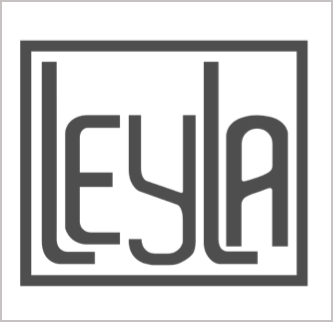A black and white logo for leyla in a square