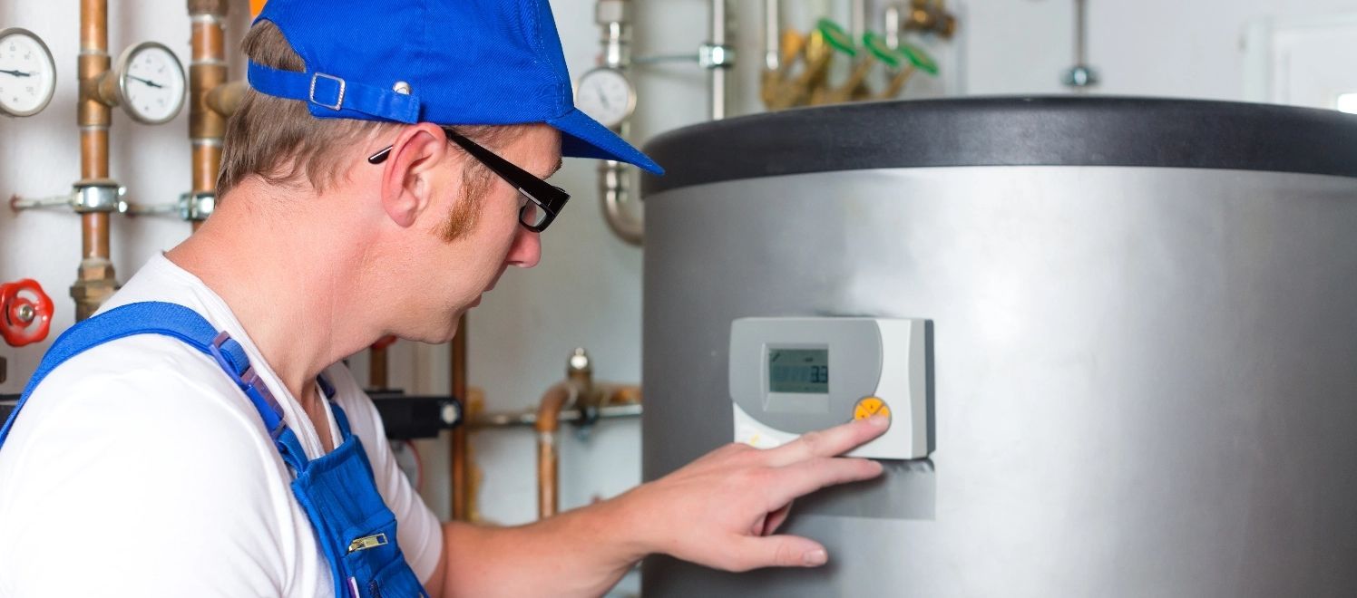 man checking heater