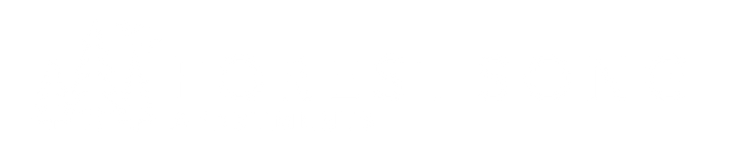White banner with a thin black outline and a small yellow dot near the top center