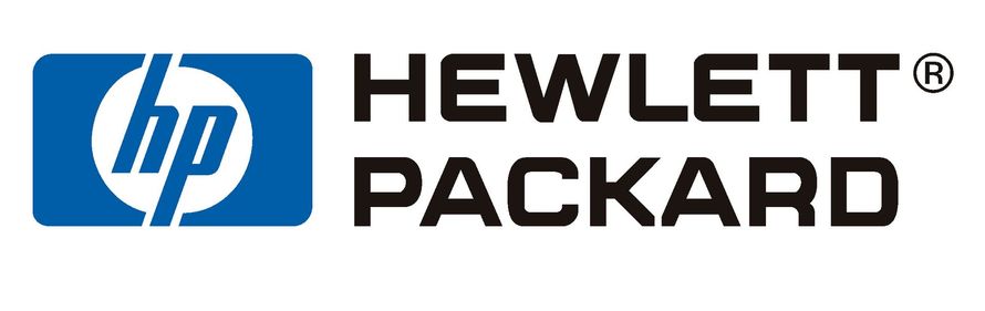 A blue and black logo for hewlett packard