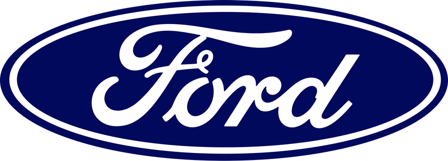 A blue and white ford logo on a white background