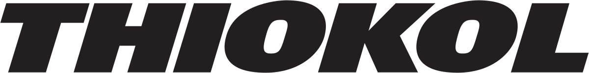 A black and white logo for thiokol on a white background.