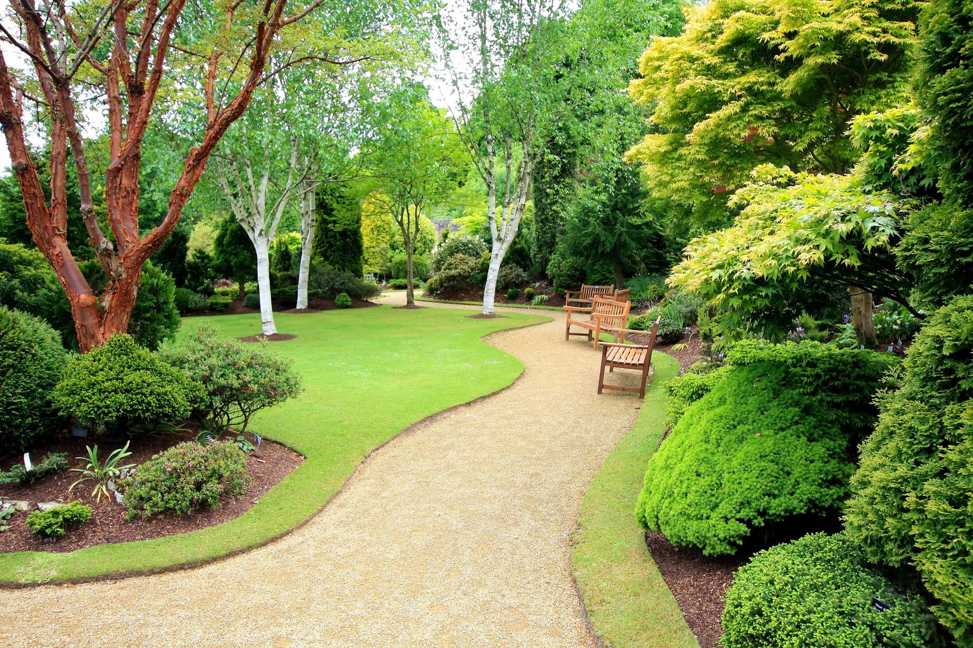 Landscaped backyard with stone patio