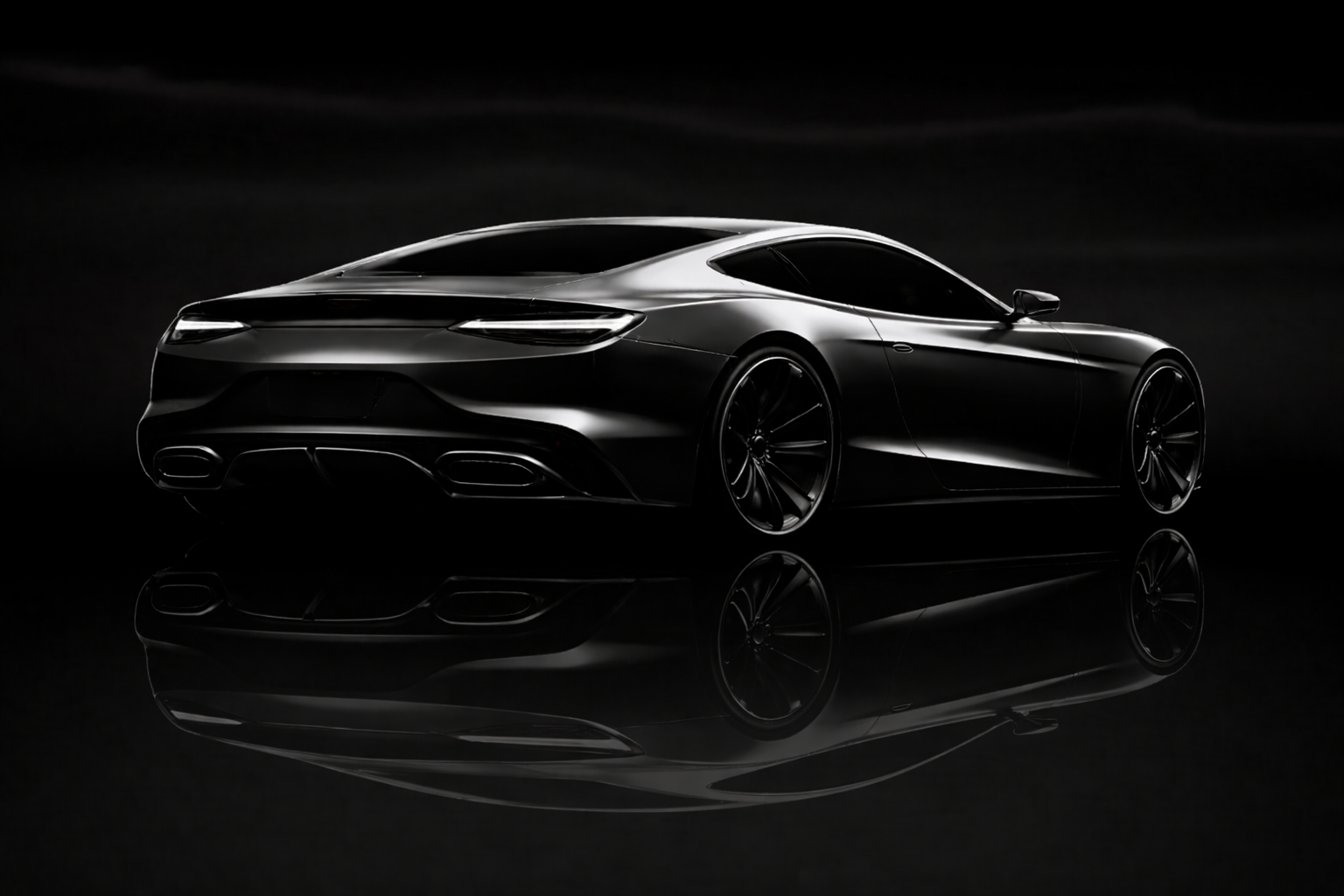 Sleek black sports car with reflective surface.