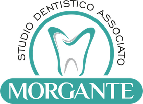 Logo per lo Studio Dentistico Associato Morgante, caratterizzato da un'icona stilizzata di un dente color verde acqua all'interno di un cerchio con testo bianco.