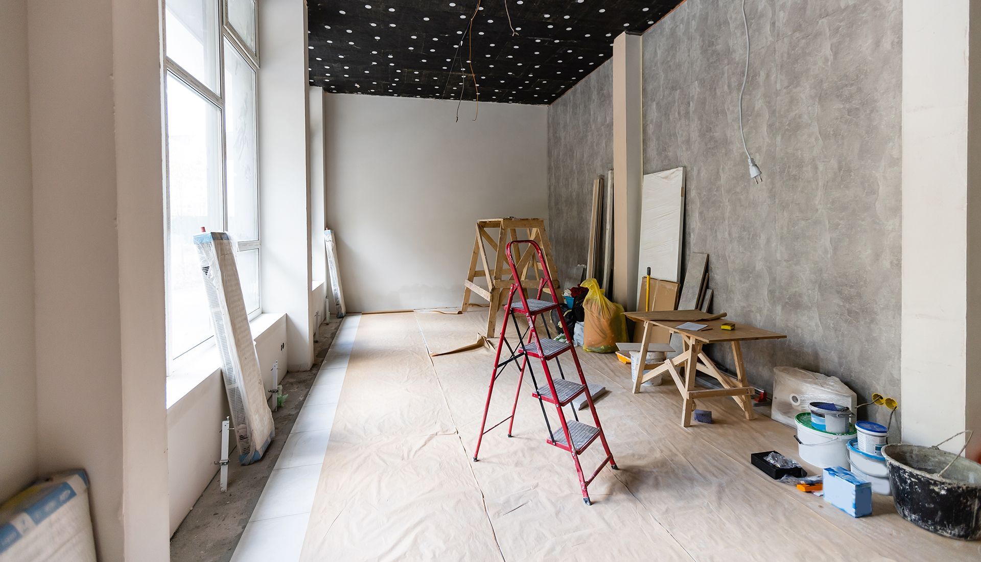 There is a ladder in the middle of the room.
