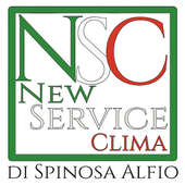 Logo per NSC New Service Clima, lettere verdi e rosse all'interno di un quadrato bordato di verde, con la scritta