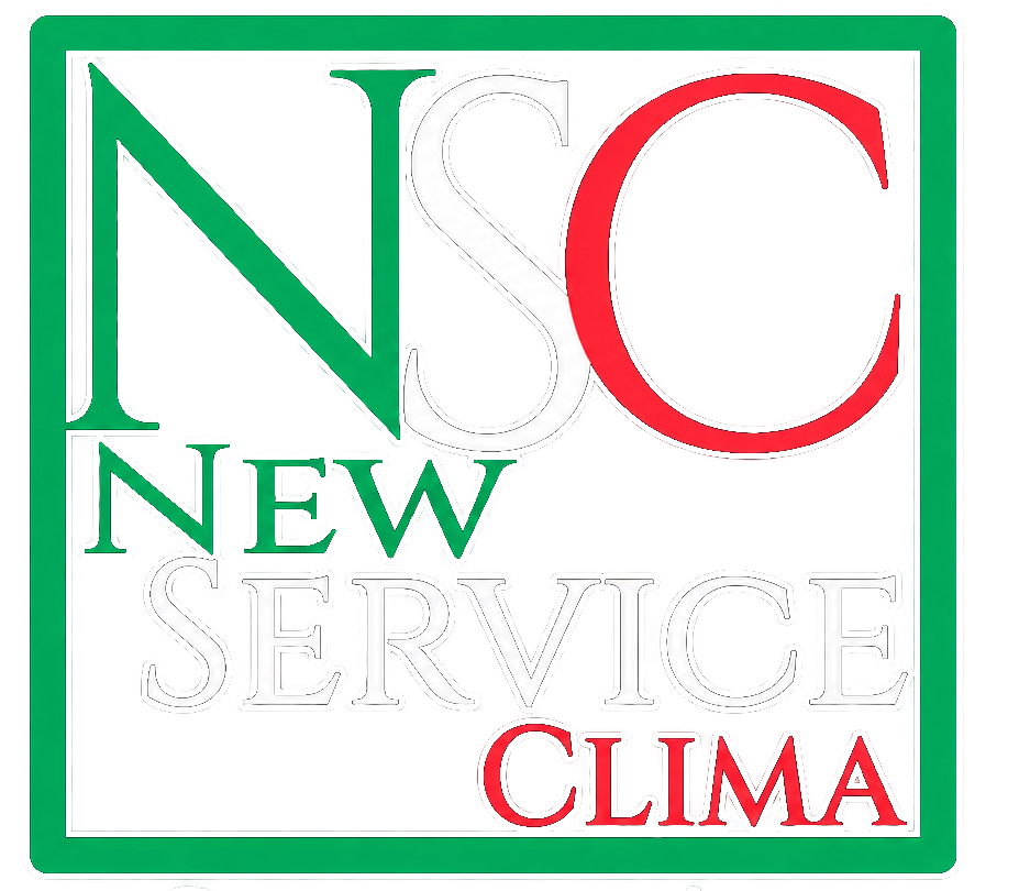 Logo con la scritta verde, rossa e nera &laquo;NSC New Service Clima&raquo; all&rsquo;interno di un bordo verde