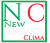 Logo con la scritta verde, rossa e nera «NSC New Service Clima» all’interno di un bordo verde