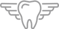 an icon of a tooth with wings on a white background .