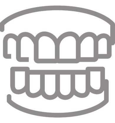 Illustration des dents supérieures et inférieures, éventuellement d'une prothèse dentaire ou d'un schéma dentaire.