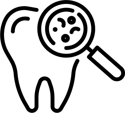 Dent avec loupe montrant des bactéries.