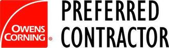 Owens Corning Preferred Contractor logo with text in black next to a red square featuring white branding.
