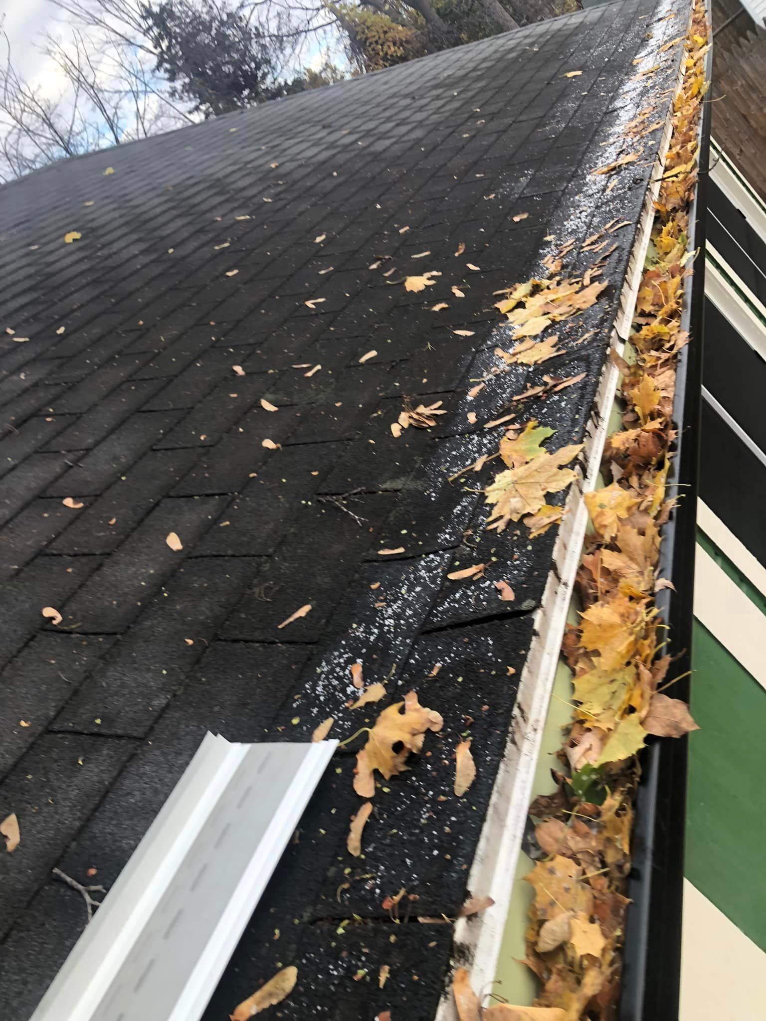 Gutters filled with leaves during fall