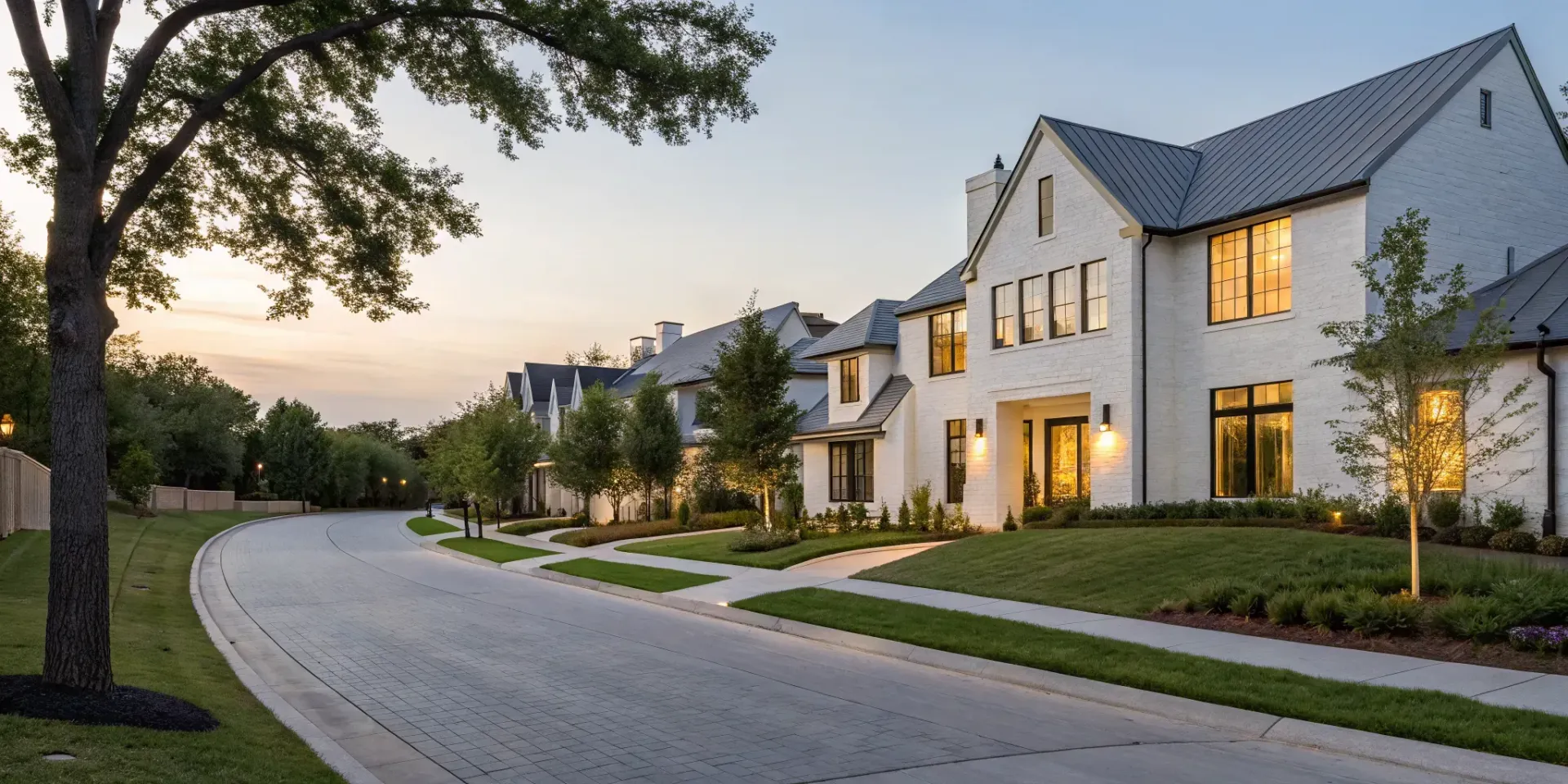 Modern luxury custom homes on a residential street in Dallas.