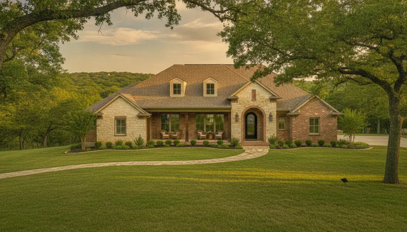 Custom brick and stone home in a wooded North Texas setting