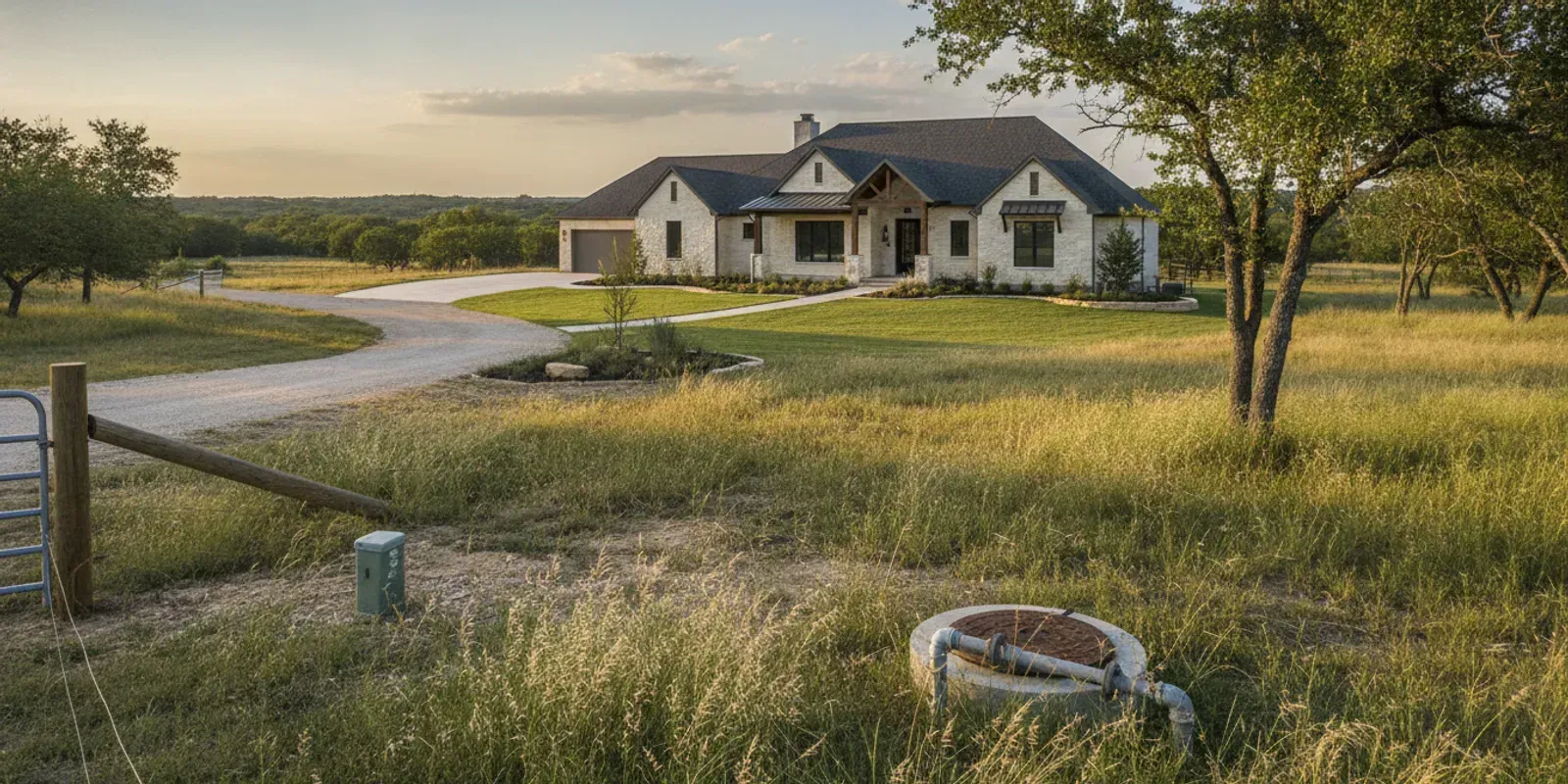 Texas custom home lot with a private water well and rural water service planning