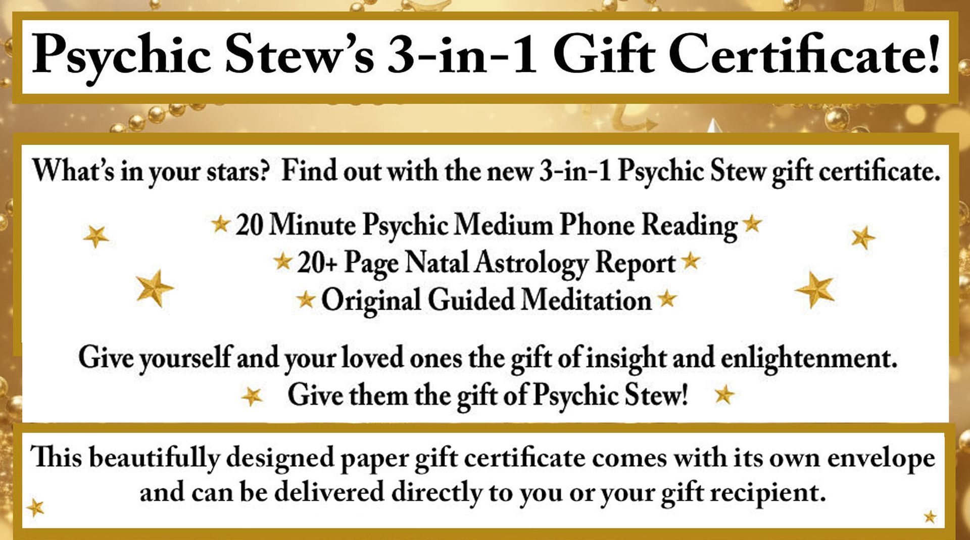 Psychic Stew 3-in-1 Gift Certificate with Psychic Medium Dawn Carr, C.Ht.