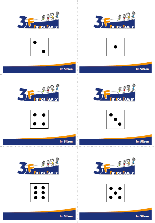 Ergänzungs-Set mit Spielkarten zum Spiel Mensch beweg' dich Bewegungsspiel Rückseite mit Würfelzahlen