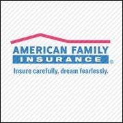 American Family Insurance logo with pink roofline and blue text, tagline “Insure carefully, dream fearlessly.”