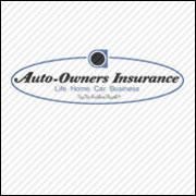 Auto-Owners Insurance logo with blue oval and black text on a light gray background