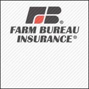 Farm Bureau Insurance logo in black and red on a light gray background