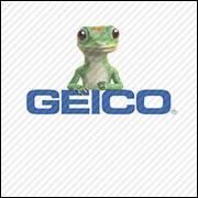Geico logo with a green gecko perched above blue GEICO text on a light background